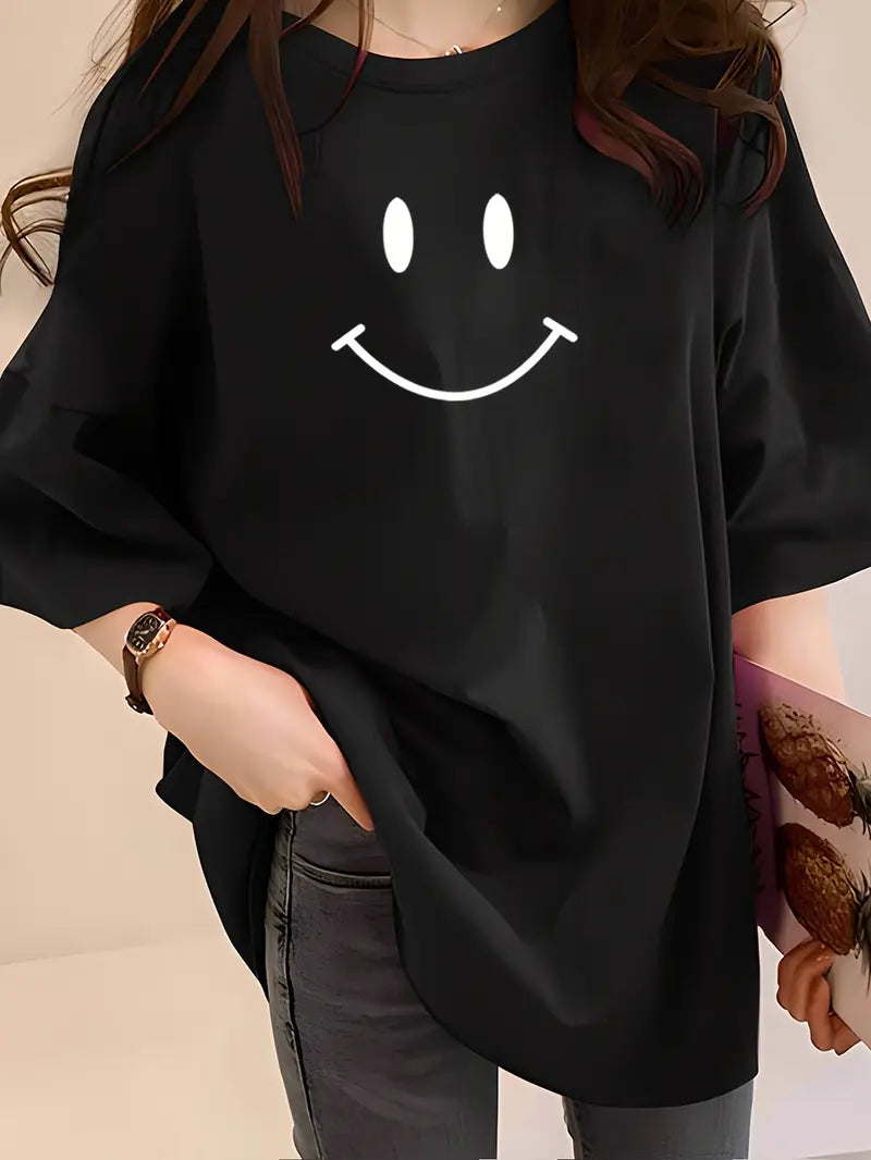 Smiley Graphic Tee – Oversized Fit in Black