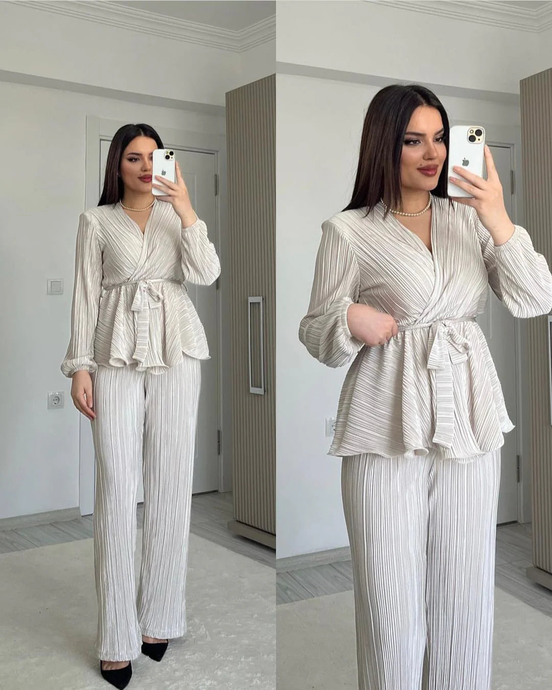 LUXURY PLEATED SILK CORDS SET FOR WOMEN