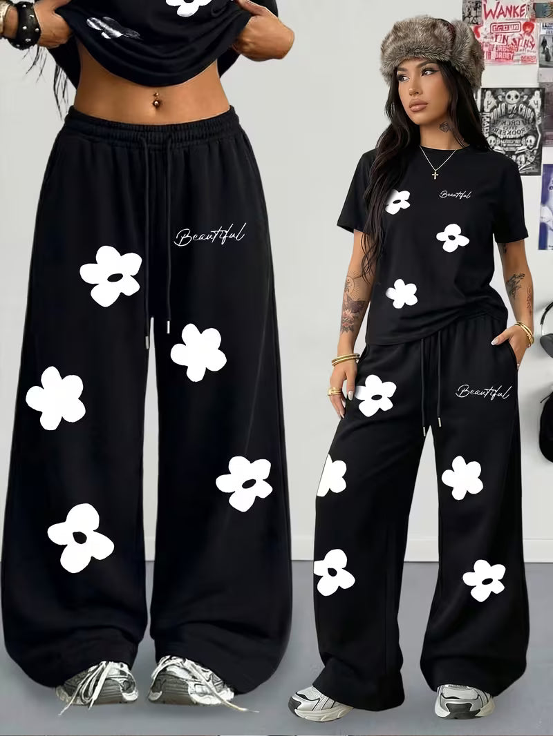 Relaxed Fit Floral Print 2-Piece Summer Lounge Set