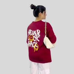 Womens Maroon Oversized Drop Shoulder Tshirt & White Cargo Trouser Coord Set