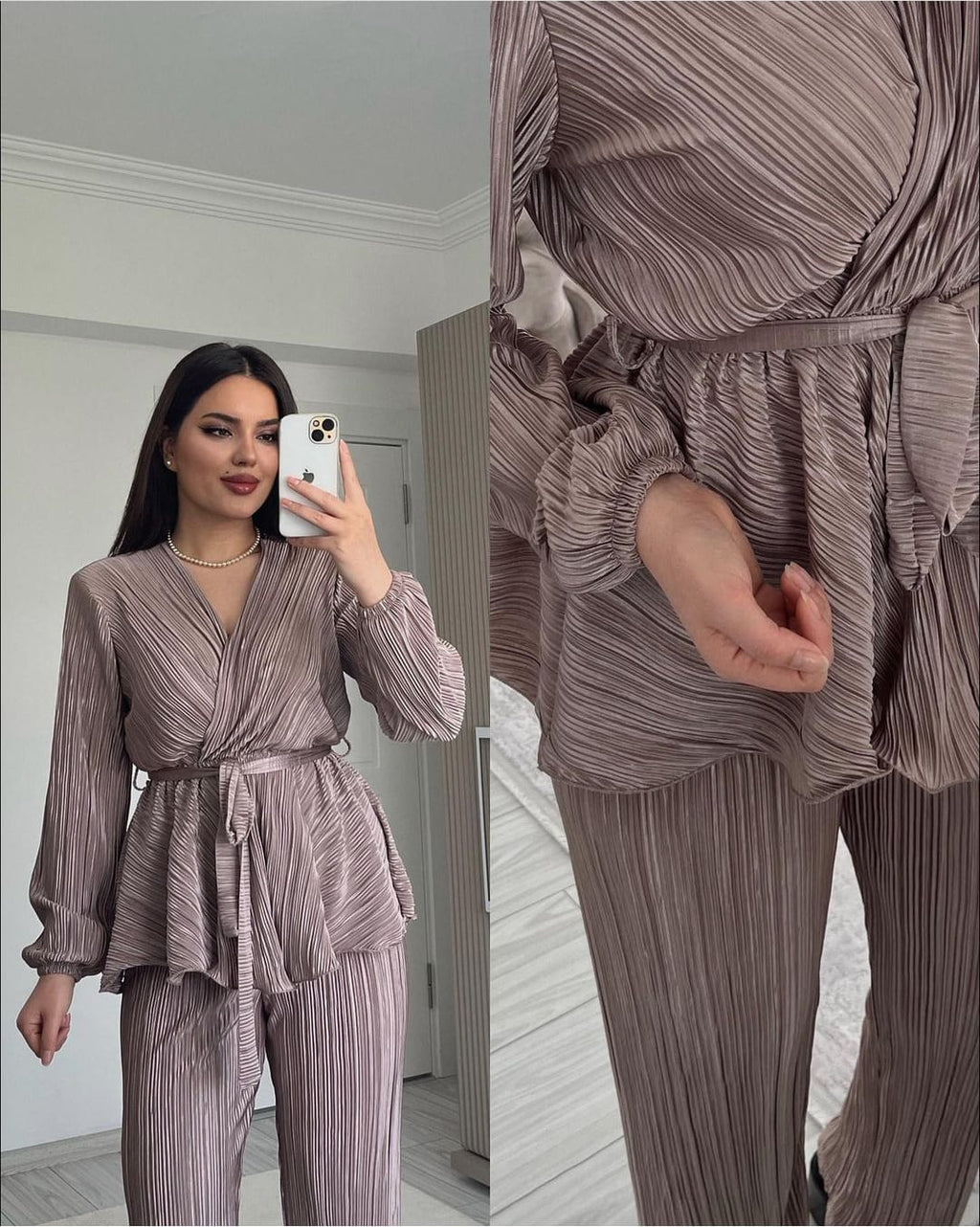 LUXURY PLEATED SILK CORDS SET FOR WOMEN