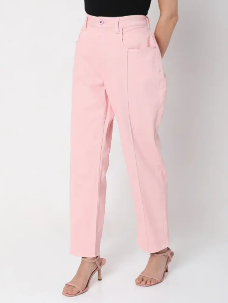 Womens Pink Cotton Slouchy Mom Fit Jeans