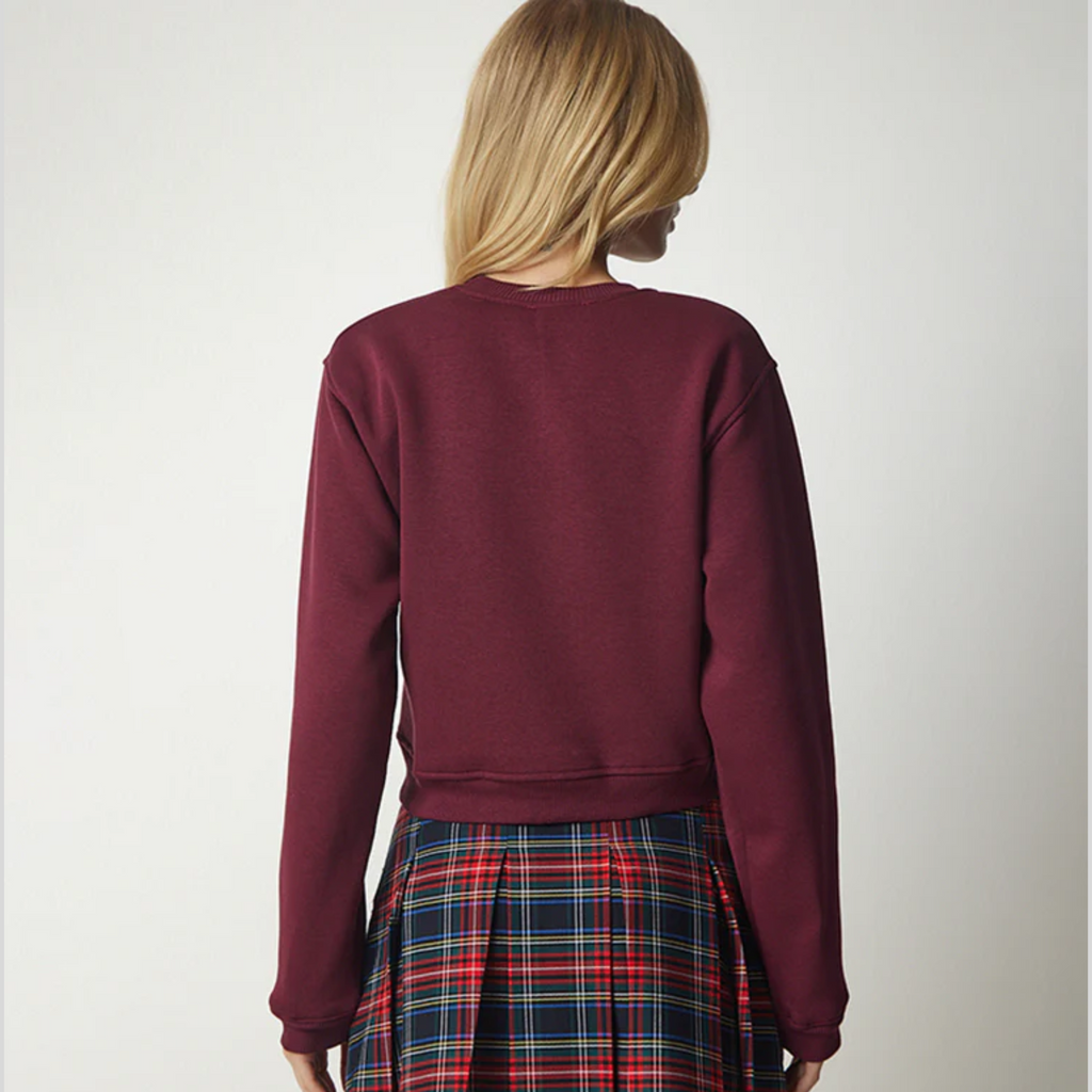 Womens Maroon Classic Comfort Crop Sweatshirt