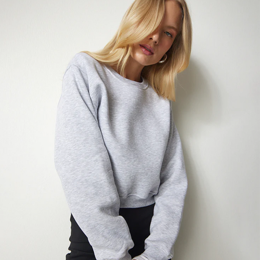 Womens Plain Grey Everyday Essential Crop Sweatshirt