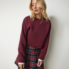 Womens Maroon Classic Comfort Crop Sweatshirt