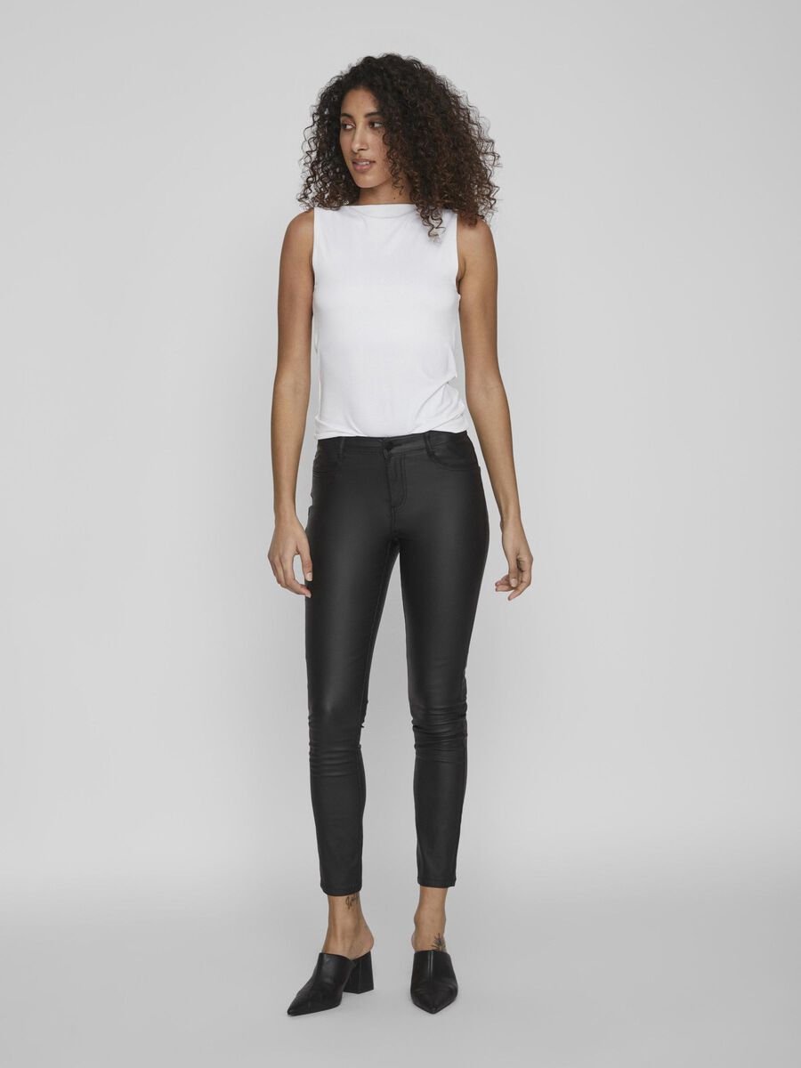 Womens Black High Rise Wax Coated Jeans
