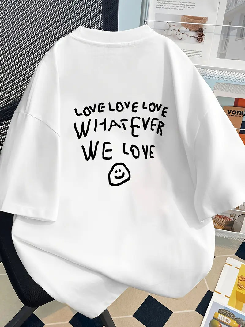Womens Oversized White Tee with “Whatever We Love” Text Print