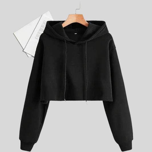 Womens Essential Black Crop Hoodie