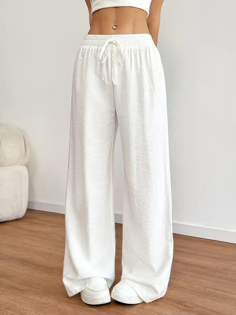 White Plain Wide-Leg Summer Trousers