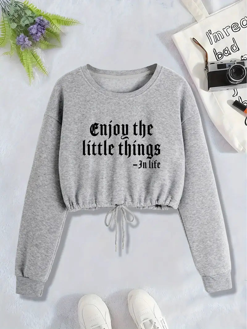 Womens Chic & Cozy Grey Printed  Crop Sweatshirt