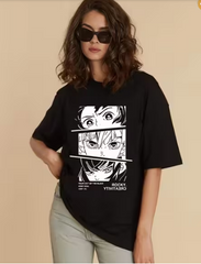 Womens Black Oversized Graphic Tee