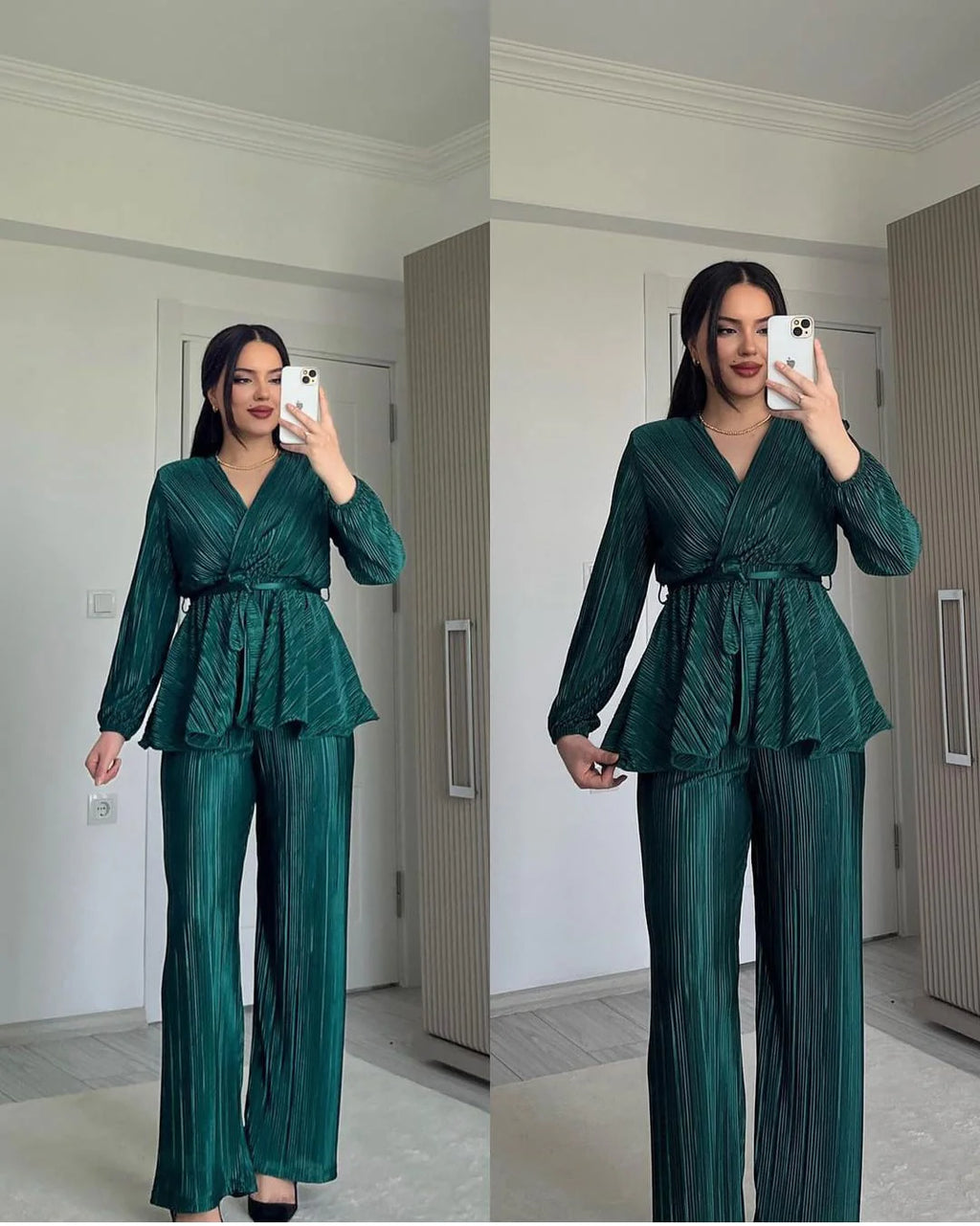 LUXURY PLEATED SILK CORDS SET FOR WOMEN