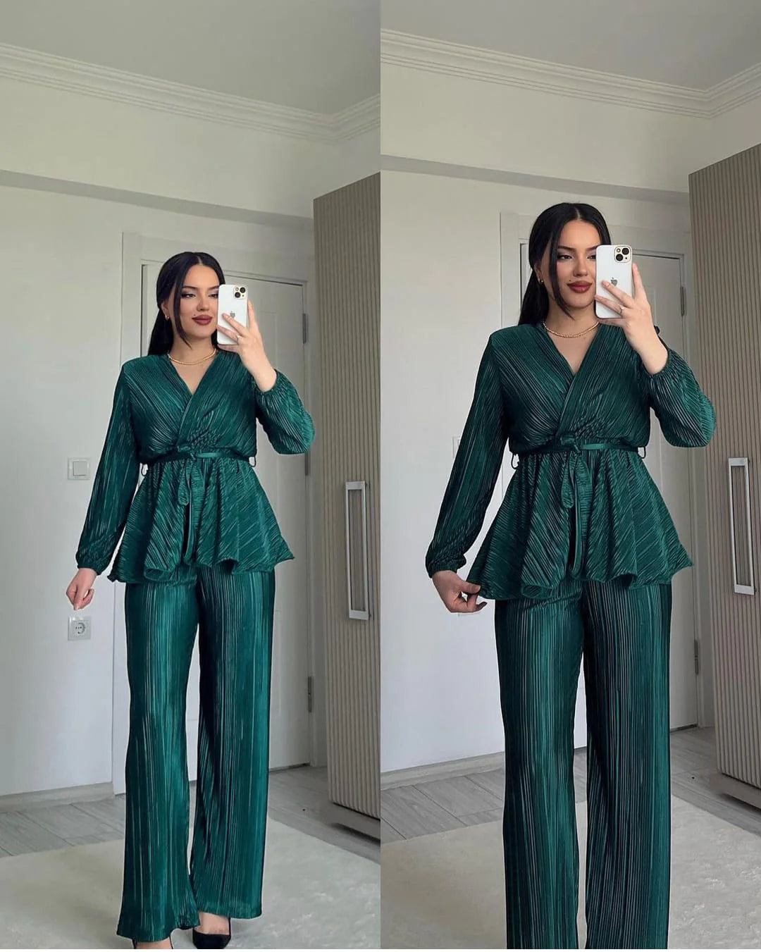 LUXURY PLEATED SILK CORDS SET FOR WOMEN