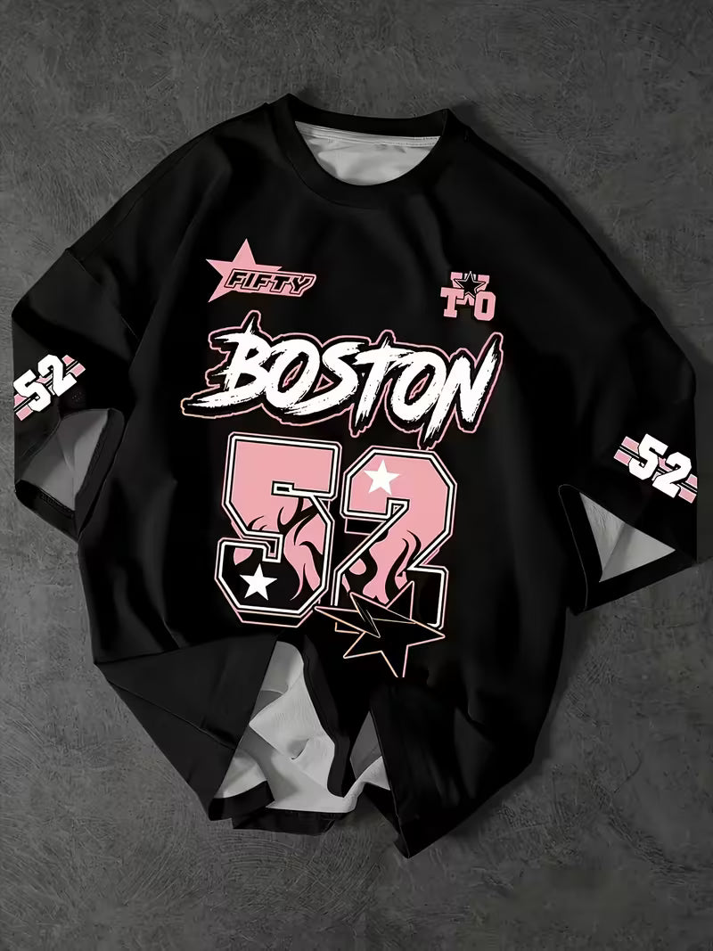 The Best-Seller: "Boston 52" Oversized Varsity Graphic Tee