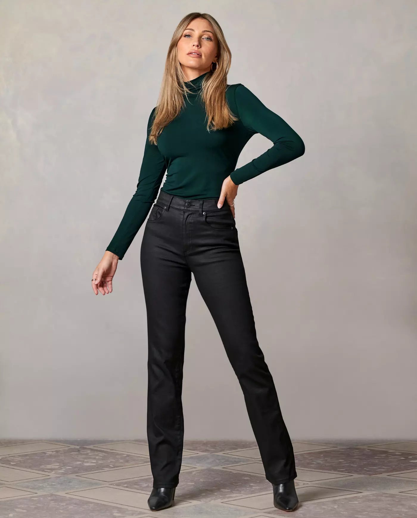 TURTLE NECK SOFT TOUCH LONG SLEEVE FINE-GAUGE MOCK NECK TOP