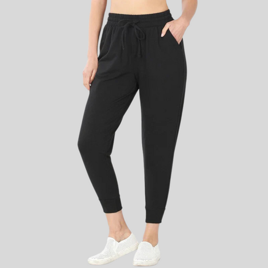 French Terry Pants Womens Joggers Relaxed Fit Black