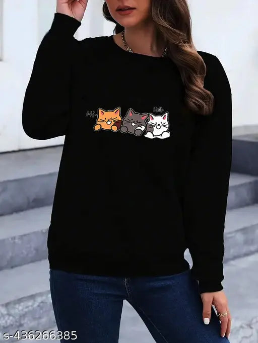 Womens Cute Kittens Printed Sweatshirt
