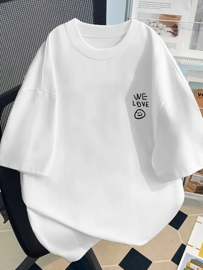 Womens Oversized White Tee with “Whatever We Love” Text Print