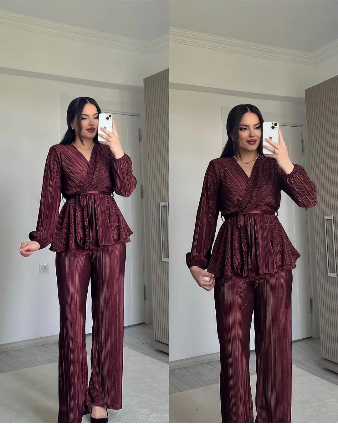 LUXURY PLEATED SILK CORDS SET FOR WOMEN