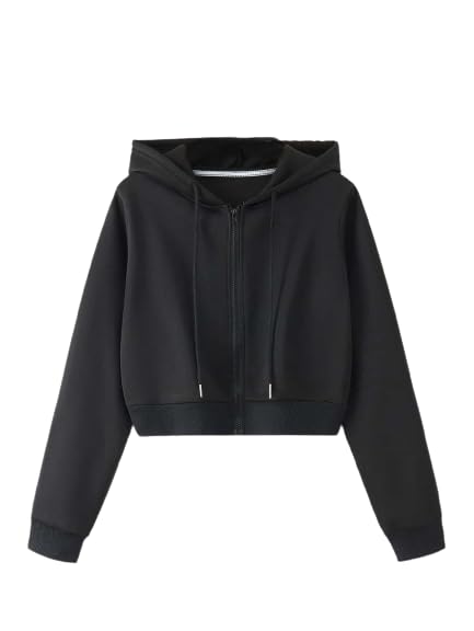 Womens Essential Black Zip Crop Hoodie