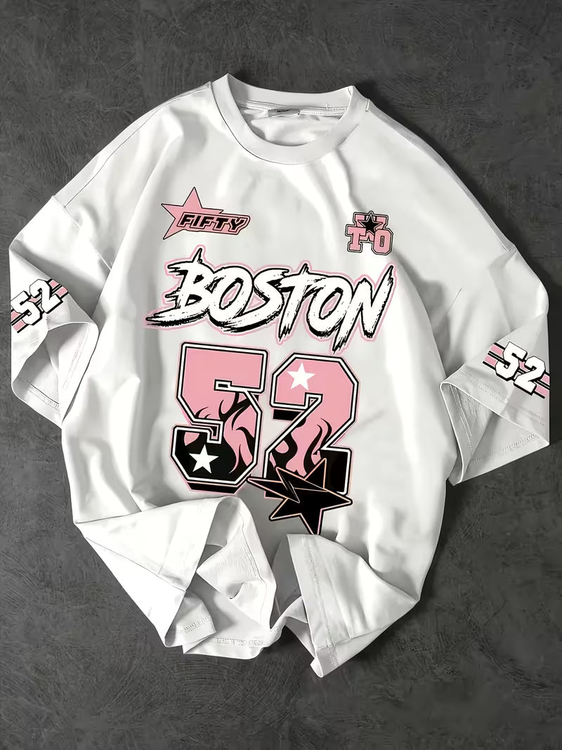 The Best-Seller: "Boston 52" Oversized Varsity Graphic Tee