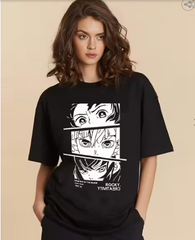 Womens Black Oversized Graphic Tee