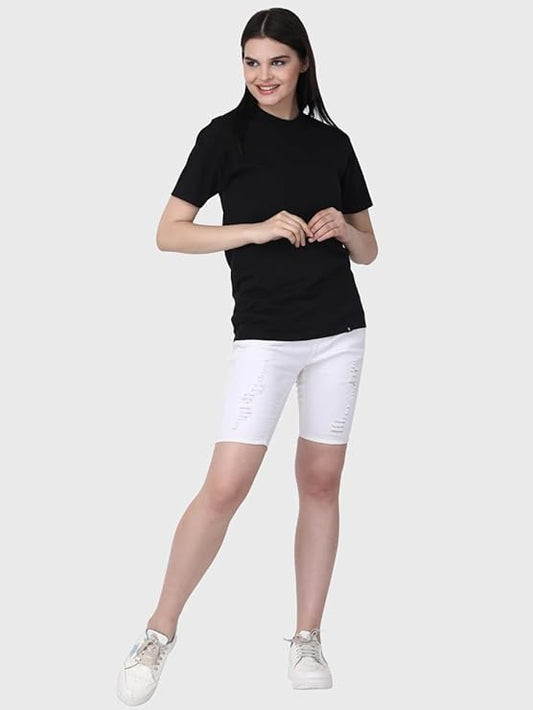 Womens Black Plain Round Neck Tshirt