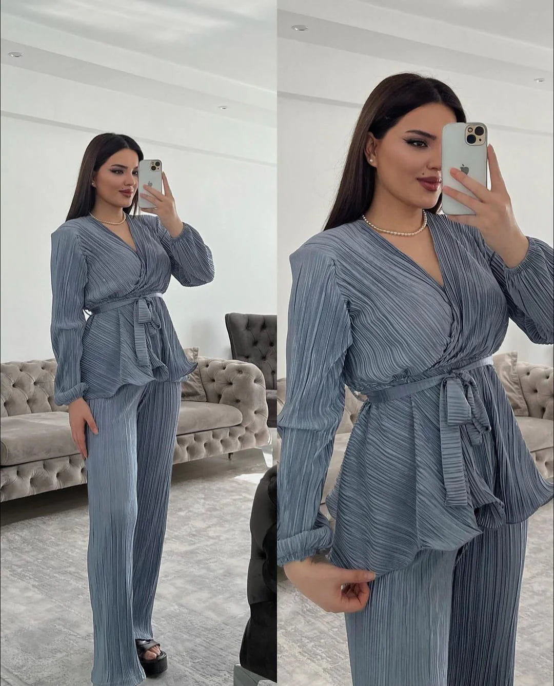 LUXURY PLEATED SILK CORDS SET FOR WOMEN