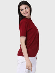 Womens Maroon Round Neck Tshirt