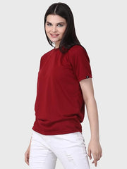 Womens Maroon Round Neck Tshirt