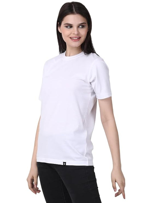 Womens White Plain Round Neck Tshirt