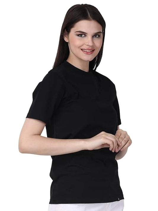 Womens Black Plain Round Neck Tshirt