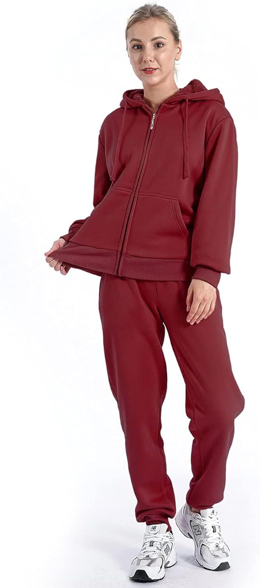 Maroon Fleece Zipper Hoodie Cord Set