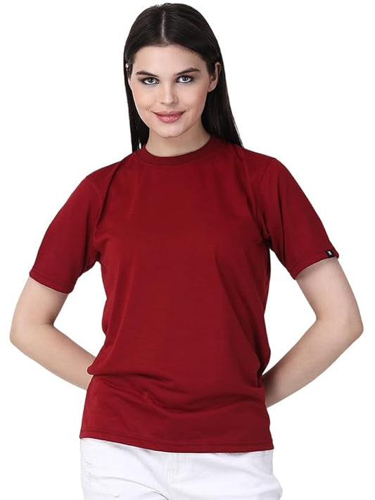 Womens Maroon Round Neck Tshirt