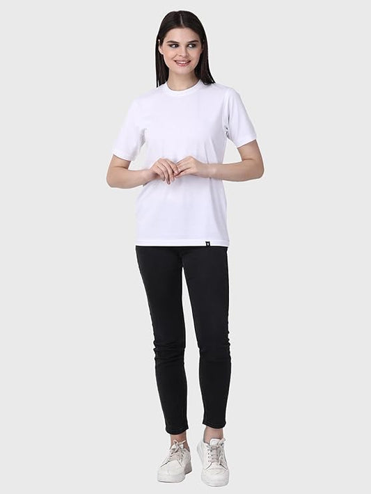 Womens White Plain Round Neck Tshirt