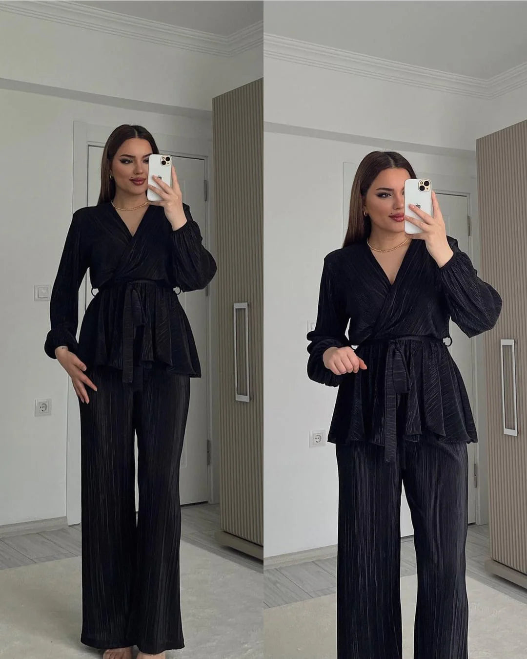 LUXURY PLEATED SILK CORDS SET FOR WOMEN