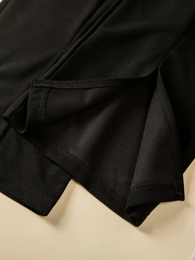 Sleek Flow- Front Slit Baggy Trousers in Black