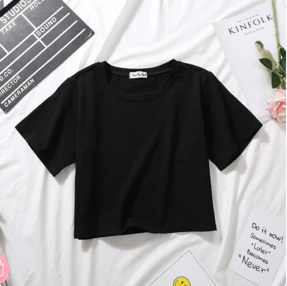 Women's Cotton Plain Round Neck Half Sleeve Crop Top