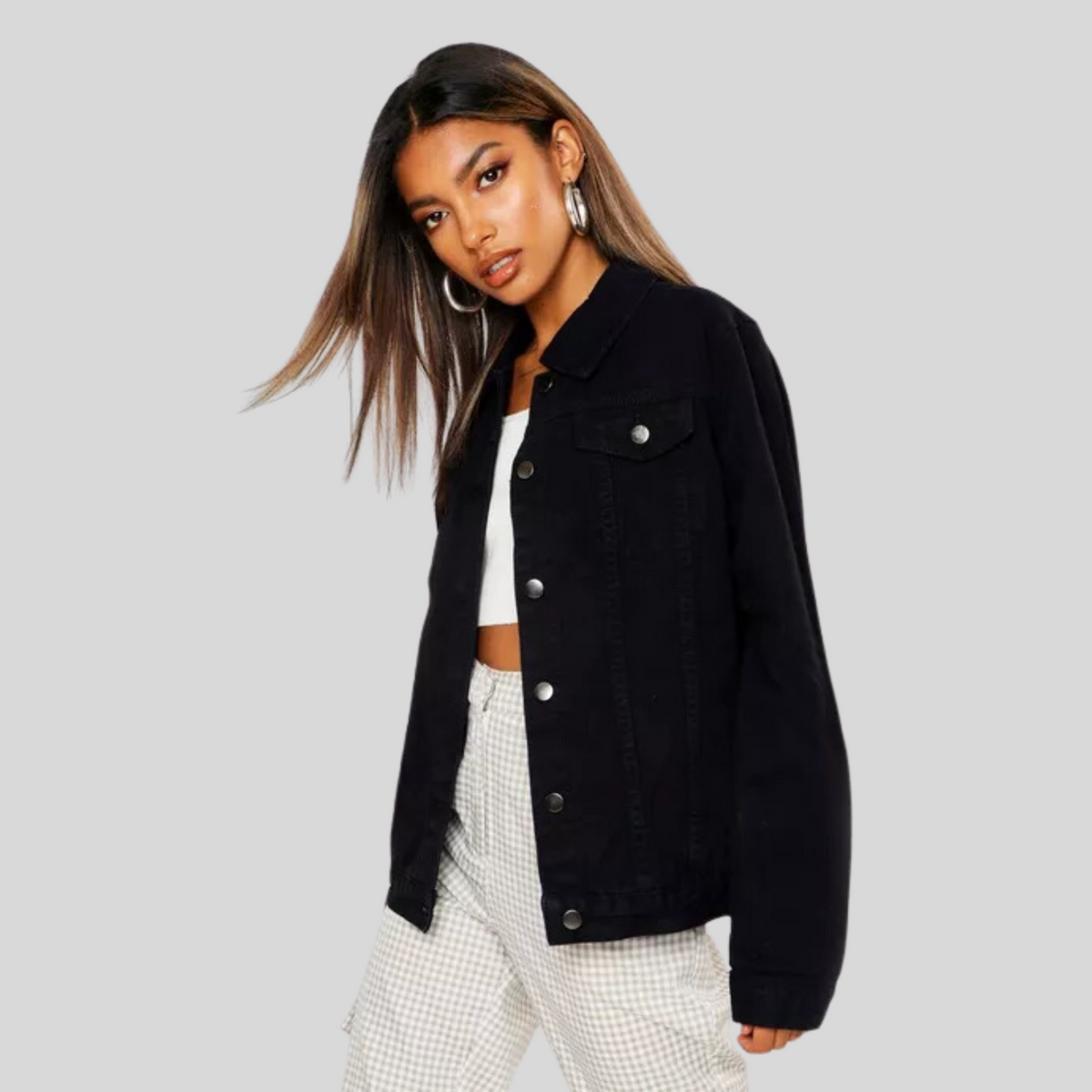 "Classic Women's Black Denim Jacket – Timeless & Versatile Outerwear"