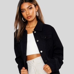 "Classic Women's Black Denim Jacket – Timeless & Versatile Outerwear"