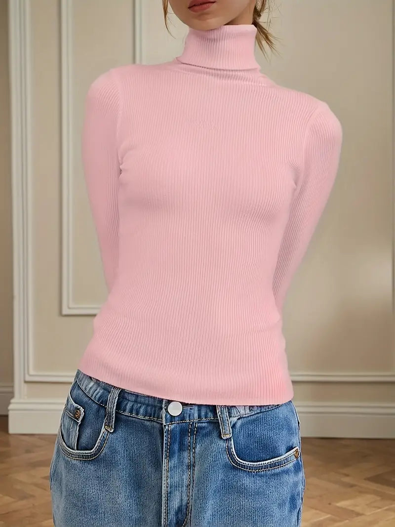 TURTLE NECK SOFT TOUCH LONG SLEEVE FINE-GAUGE MOCK NECK TOP