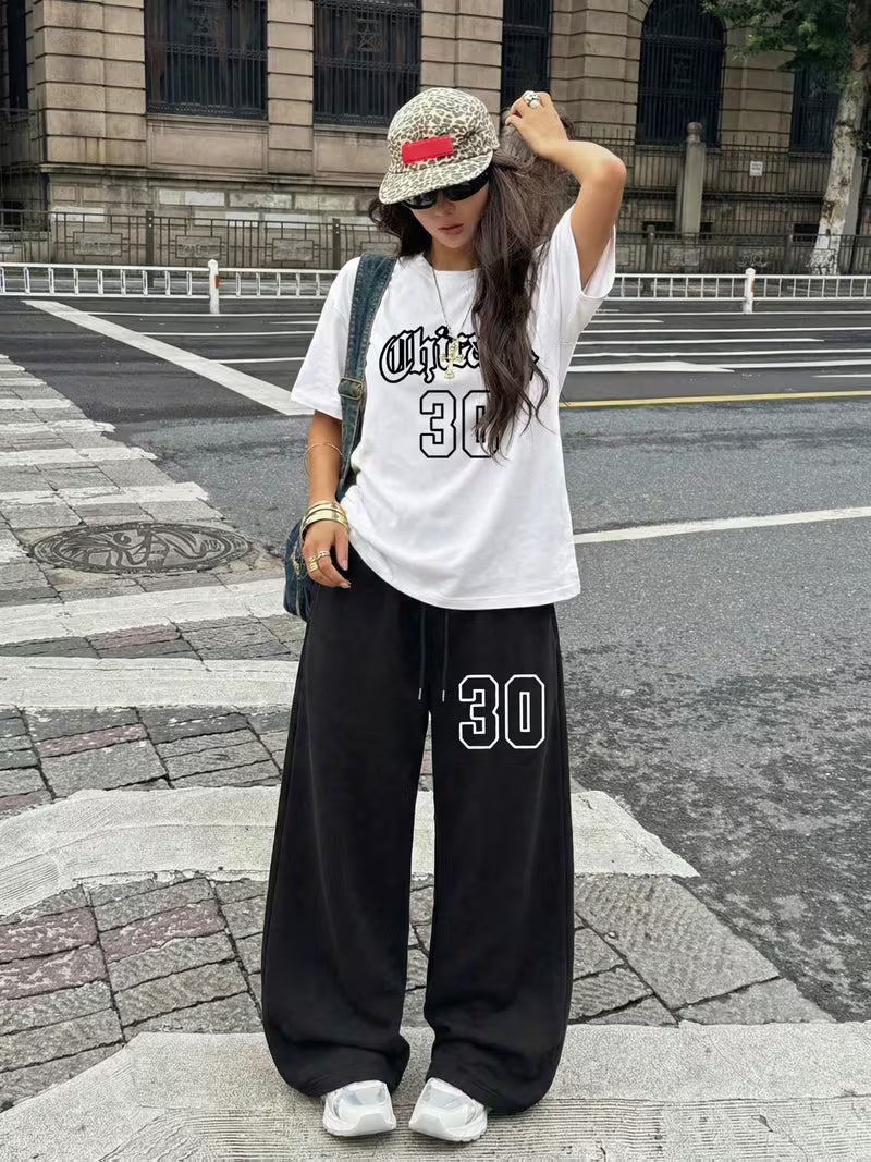 Chicago 30' Graphic Oversized Tee & Wide-Leg Trouser Set