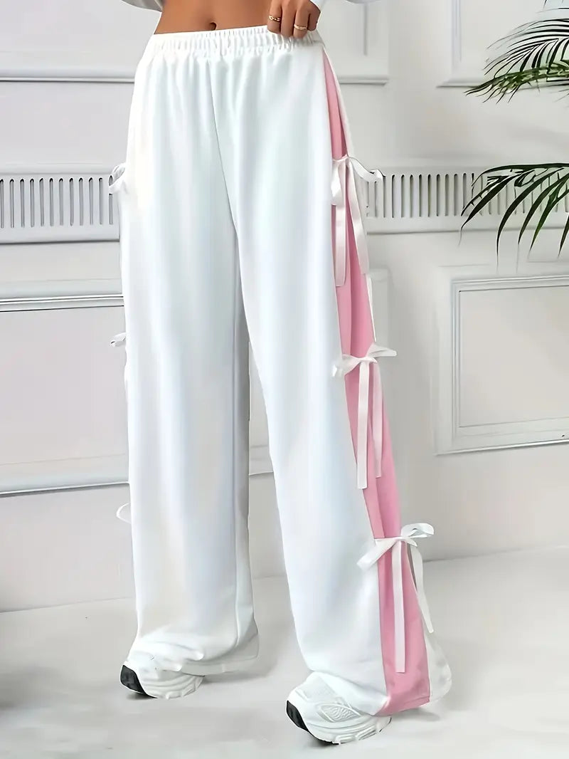 Cute Summer Wide-Leg Trousers with Side Bow Details