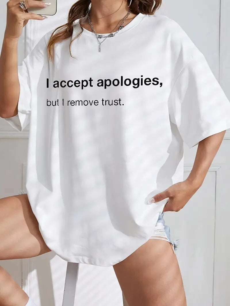 Women's White Oversized Writing T-Shirt