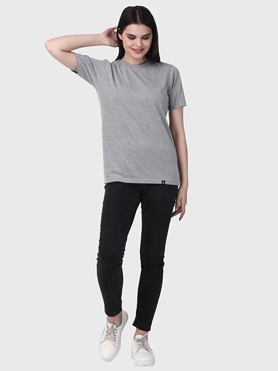Womens Heather Grey Plain Round Neck Tshirt
