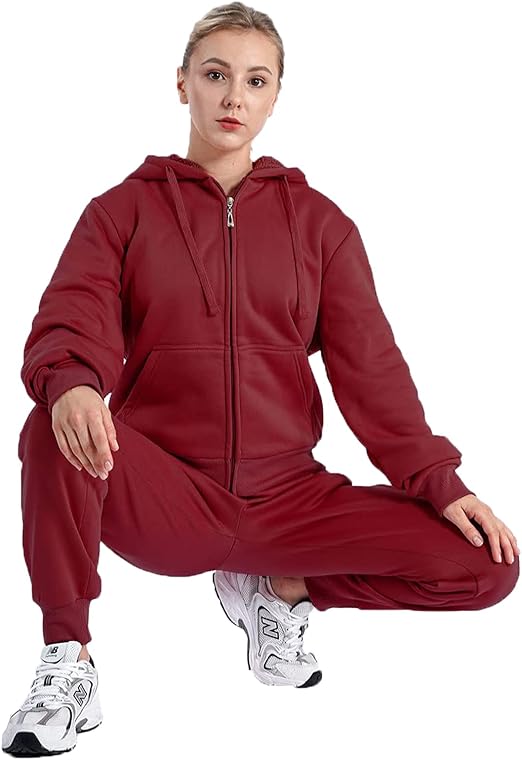 Maroon Fleece Zipper Hoodie Cord Set