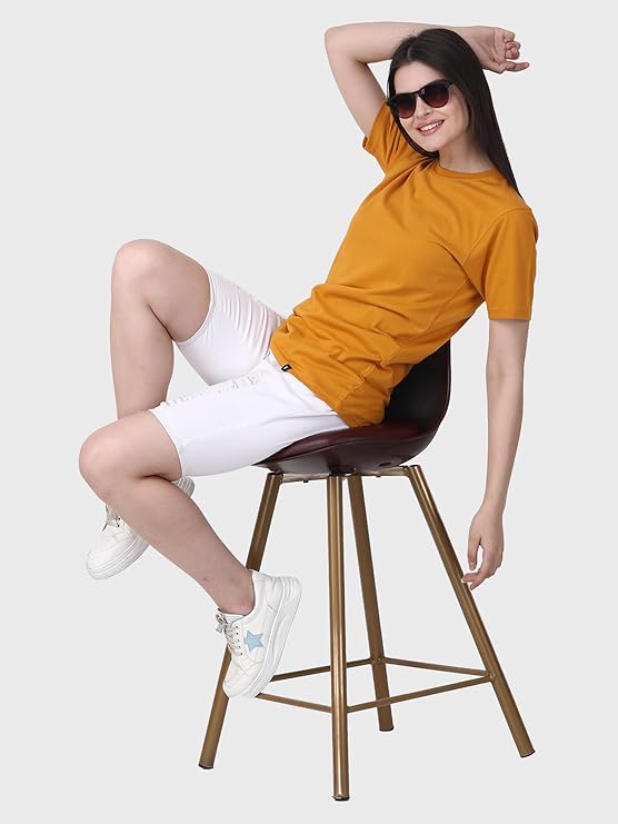 Womens Mustard Plain Round Neck Tshirt
