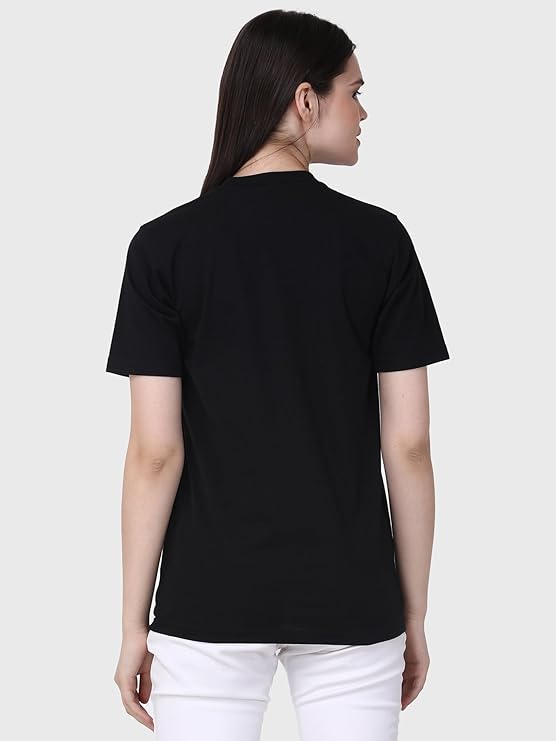 Womens Black Plain Round Neck Tshirt
