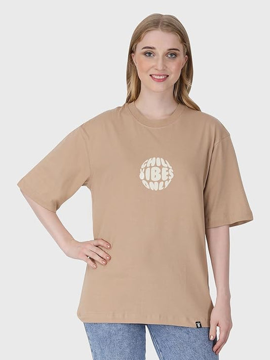 Beige Chill Vibes Only Oversized Tshirt