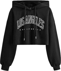 Womens Los Angeles Sleek Style Black Crop Hoodie